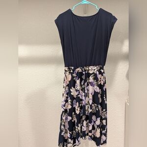 White House Black Market Navy Floral Midi Dress- Small